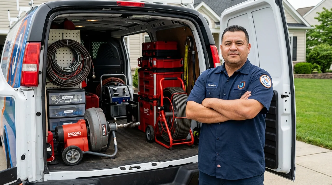 Professional drain cleaning equipment and Johns Plumbing LLC plumber in Port Republic