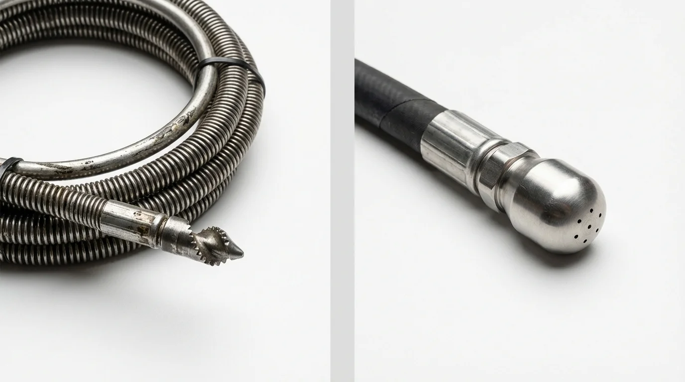 Drain snake cable and hydro jetting nozzle used for drain cleaning in Port Republic, NJ