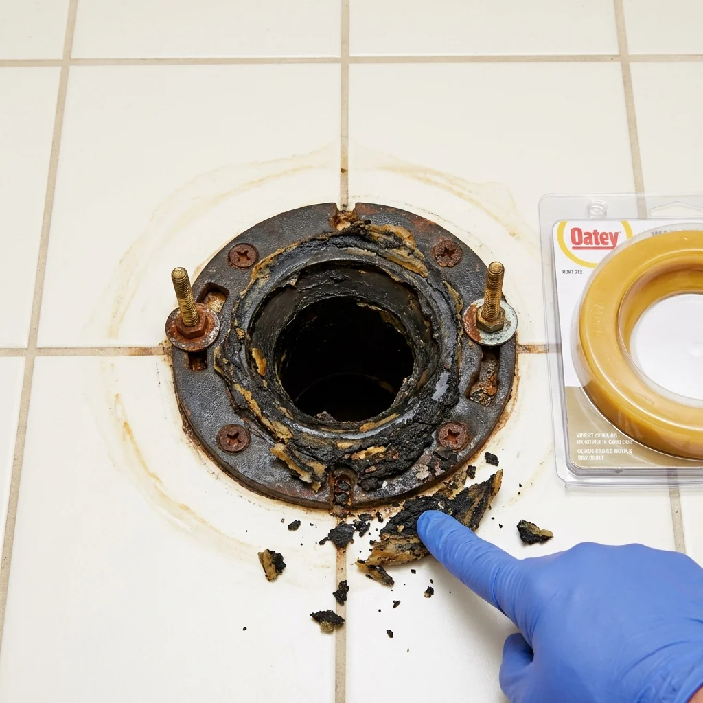 Failed wax ring showing water seepage at the base of a toilet in a Port Republic, NJ home
